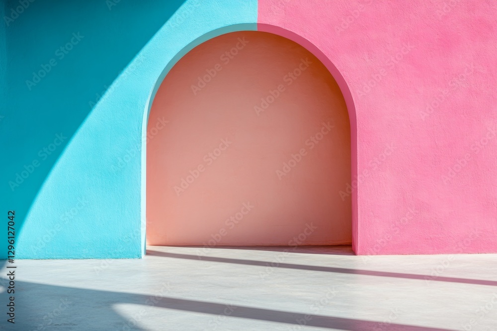 Poster a bright and colorful light shines through the entrance of an empty room, creating beautiful shadows