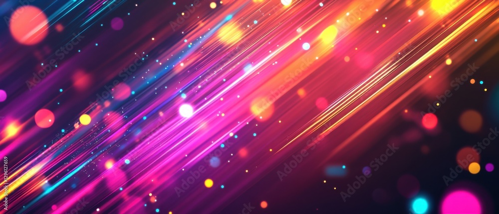 Poster abstract background with vibrant colorful light streaks and bokeh effect, creating a dynamic and ene