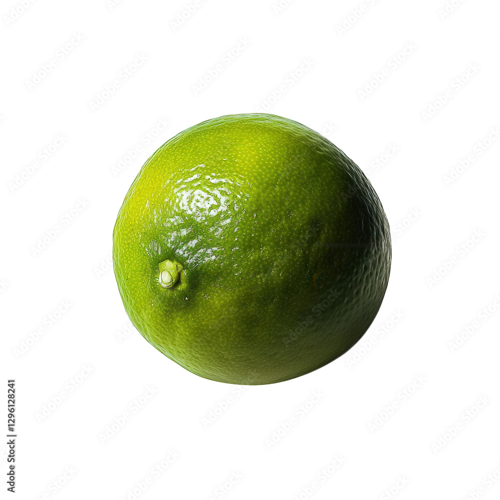 Poster single. fresh green lime positioned against a clean white background. highlighting its smooth textur