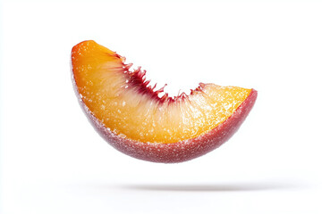Floating caramelized peach slice with glossy sugar coating, showcasing vibrant colors and textures. Perfect for food photography and culinary presentations