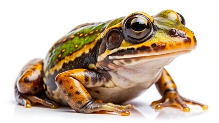 Obraz premium Close-up of a Smooth-skinned Frog (Lepidobatrachus laevis) with Open Mouth, Isolated on White
