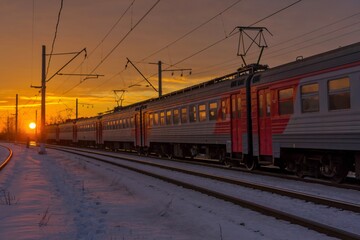 Fototapeta premium train at sunset