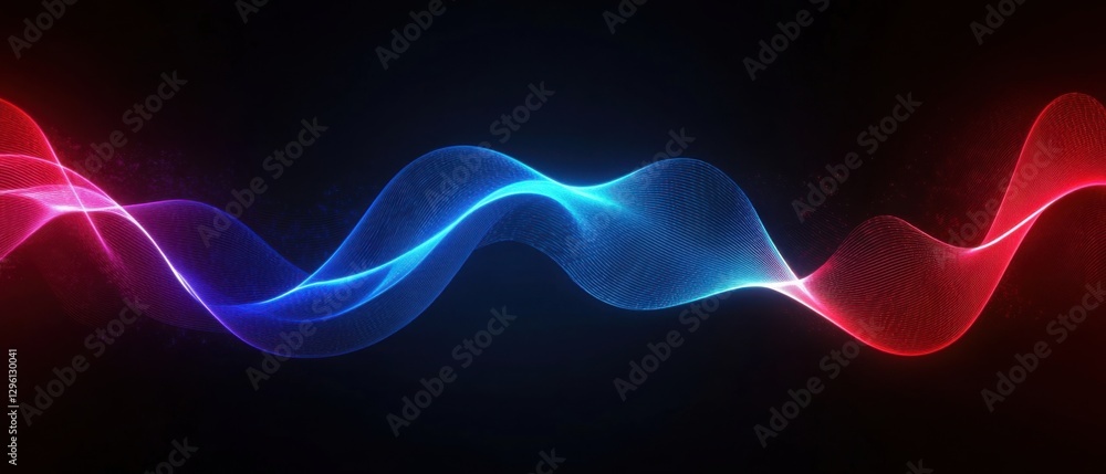 Poster abstract glowing wave pattern in blue and red on dark background concept of digital technology, data