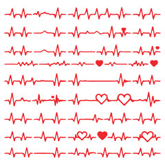 Heartbeat Line Designs with Heart Shapes - Red ECG Collection
