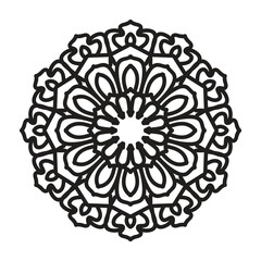 Circular pattern in mandala shape for Henna, Mehndi, tattoo, decoration. Decorative ornament in ethnic oriental style. Coloring book page.