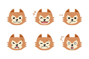 Set of cute character dog faces showing different emotions for design.