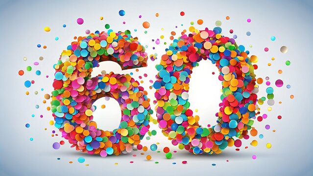 Colorful Confetti Number 60: Festive 60th Birthday Celebration Vector Illustration