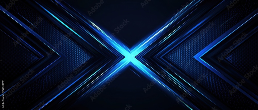 Poster abstract dark blue background with glowing lines and geometric shapes, creating a futuristic and mod
