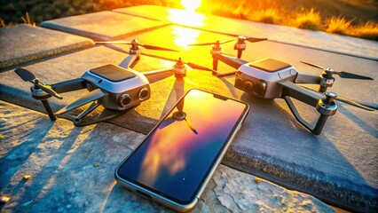 Aerial View: Two Modern Quad-Camera Smartphones, Drone Photography