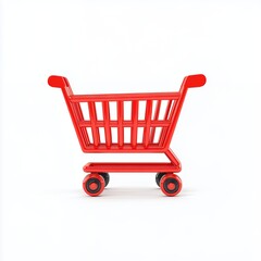 Red 3D Shopping Cart Icon on White Background