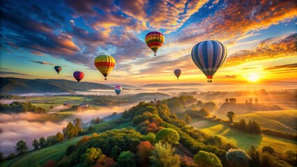 Obraz premium Aerial Watercolor Hot Air Balloons Festival - Stunning Drone Photography