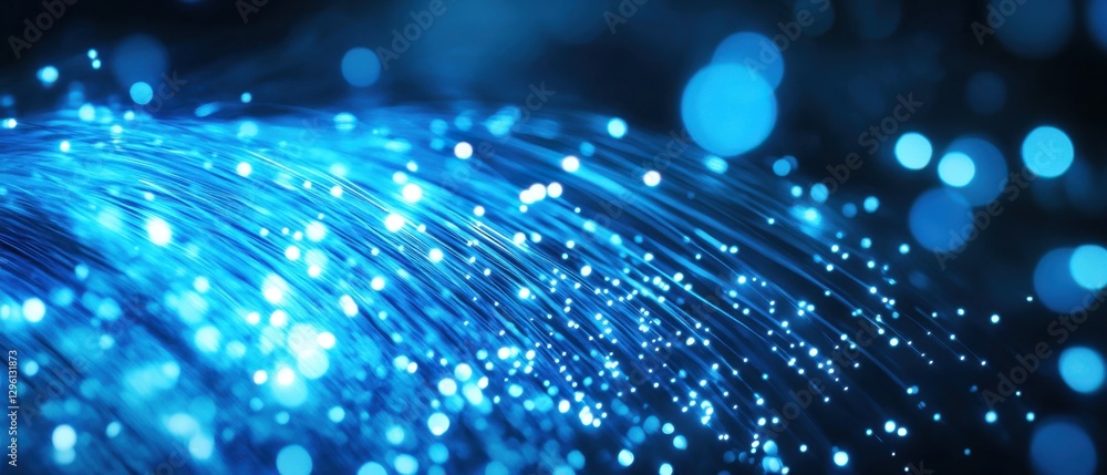 Aufkleber abstract blue fiber optics with bokeh lights, representing high speed internet connection and data t