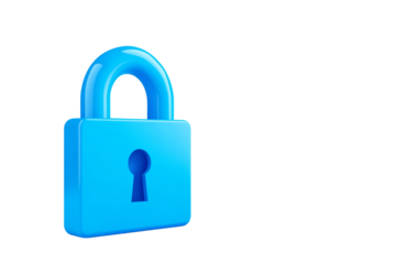 digital lock icon, cyber security symbol, holographic effect, metallic and blue, isolated on white background png cut