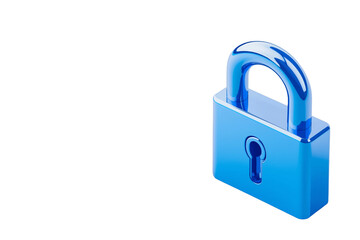 digital lock icon, cyber security symbol, holographic effect, metallic and blue, isolated on white background png cut