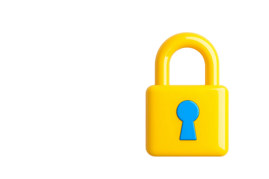 digital lock icon, cyber security symbol, holographic effect, metallic and blue, isolated on white background png cut