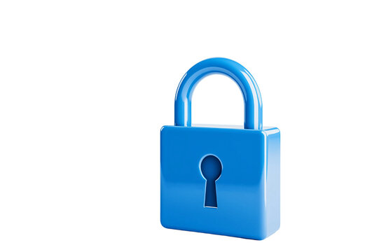 digital lock icon, cyber security symbol, holographic effect, metallic and blue, isolated on white background png cut - Powered by Adobe