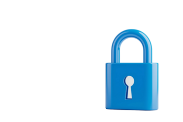 digital lock icon, cyber security symbol, holographic effect, metallic and blue, isolated on white background png cut