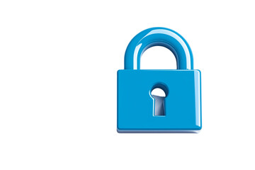 digital lock icon, cyber security symbol, holographic effect, metallic and blue, isolated on white background png cut