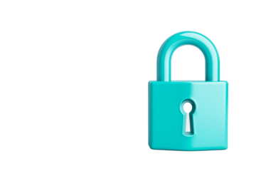 digital lock icon, cyber security symbol, holographic effect, metallic and blue, isolated on white background png cut