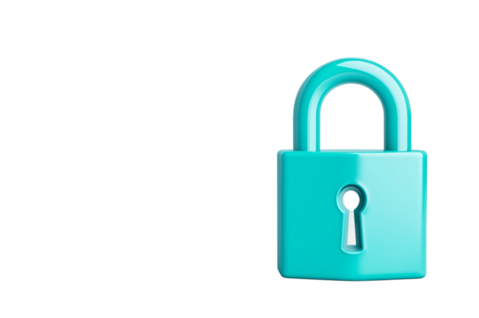 digital lock icon, cyber security symbol, holographic effect, metallic and blue, isolated on white background png cut