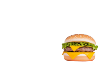 Street food burger with dripping cheese, bold colors, pop art style, isolated on white background	
