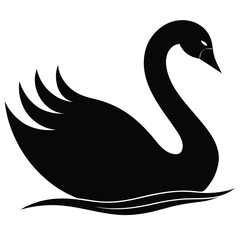 Fototapeta premium A black silhouette of a swan gracefully floating on water, 