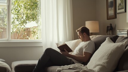 Rare illness patient reading a self-care book at home. Featuring empowerment and self-improvement