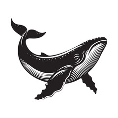 Awe-inspiring Humpback Whale silhouette, a timeless oceanic figure - Humpback Whale illustration - Minimalist Humpback Whale vector - Fish silhouette
