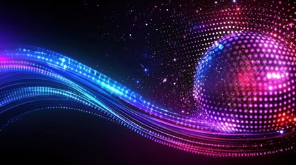 Obraz premium A vibrant, abstract design featuring colorful light waves and dotted patterns, creating a dynamic and energetic visual experience.
