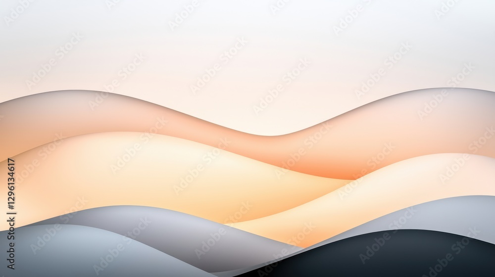 Poster a serene abstract landscape with flowing waves in soft pastel colors, creating a calming and harmoni