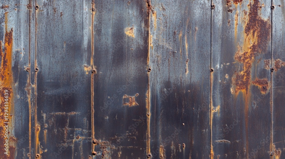 Aufkleber layers of rust and paint create a stunning abstract pattern on a metal wall, showcasing the passage 