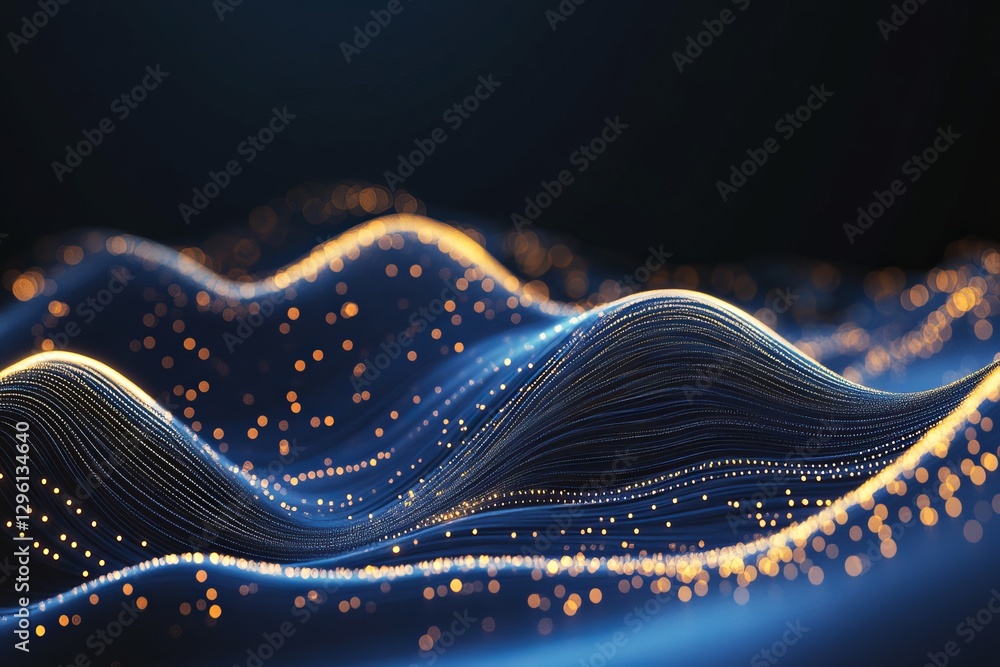 Poster abstract blue and gold particle wave digital art background modern elegant design futuristic technol