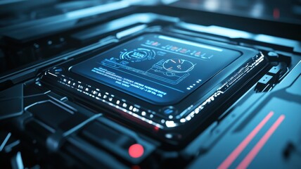 Fototapeta premium Futuristic technology interface with digital display for innovation and design. Automotive battery