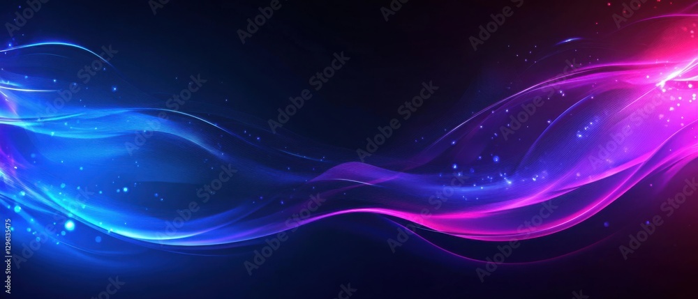 Aufkleber abstract dark background with glowing blue and pink waves and sparkles, creating a dynamic and moder