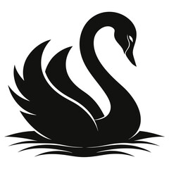 A black silhouette of a swan gracefully floating on water, 