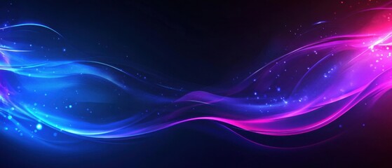 Abstract dark background with glowing blue and pink waves and sparkles, creating a dynamic and modern digital art design