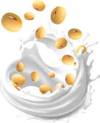 Soy milk yogurt splashing isolated background. Health concept. Realistic illustration. Can used for product design food products, Mesh gradient wes