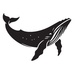 Enigmatic Humpback Whale silhouette, the voice of the deep - Humpback Whale illustration - Minimalist Humpback Whale vector - Fish silhouette
