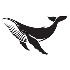 Obraz premium Elegant Humpback Whale silhouette, soaring beneath the waves - Humpback Whale illustration - Minimalist Humpback Whale vector - Fish silhouette 