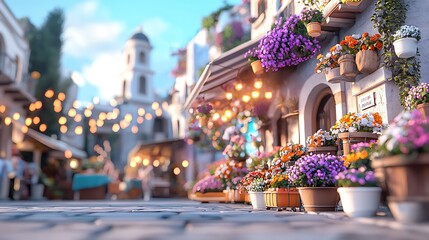Obraz premium Vibrant floral market in a quaint village nature's beauty from a ground perspective