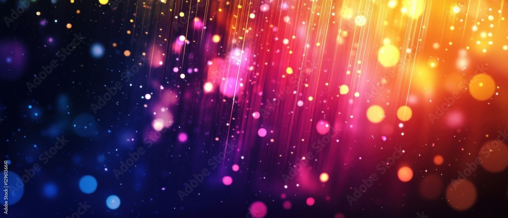 Poster abstract colorful bokeh background with sparkling light trails, creating a vibrant and festive atmos