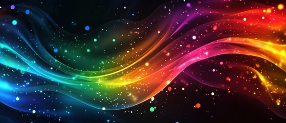 Obraz premium Abstract colorful light streaks with sparkling particles on dark background Concept of energy, celebration, and futuristic technology