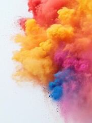 Obraz premium Vibrant colored powder being blown away into a soft mist with a blurred background.