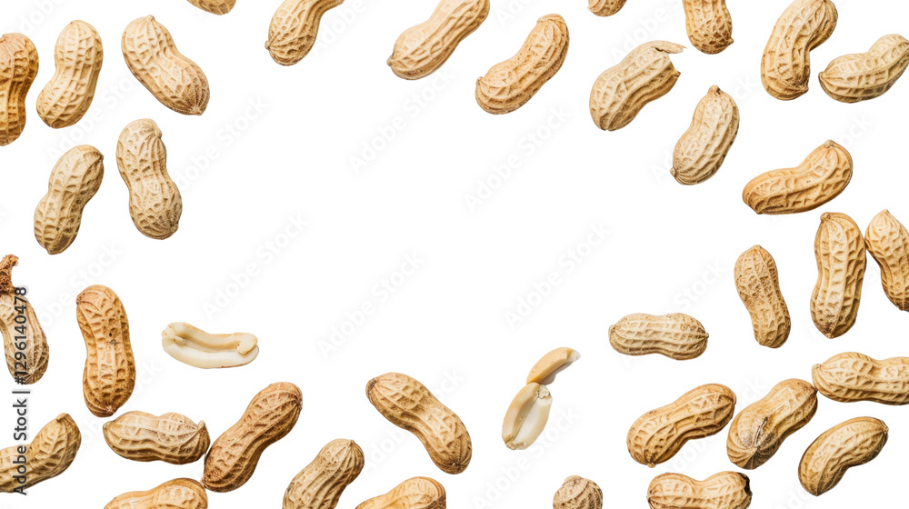 Poster peanuts in shell falling on transparent background