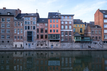 Namur, Belgium. Sambre river and houses along the river. Bridges. Wallonia.