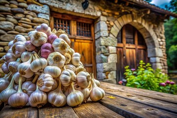 Architectural Photography of Garlic and Cloves in Rustic Setting