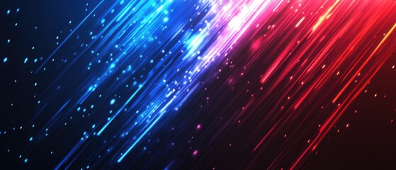 Obraz premium Abstract background with dynamic blue and red light streaks and particles, creating a futuristic and energetic digital flow Concept of technology, speed, and innovation