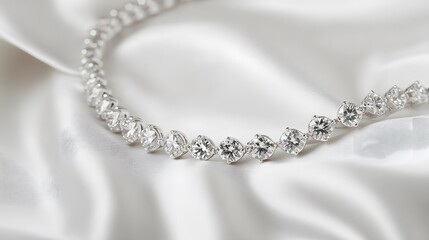 Fototapeta premium A delicate diamond bracelet with a sleek design, laid out on a white fabric background