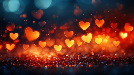 Fototapeta premium Warm Glittering Hearts Background with Copy Space, Valentine s Day Design, Romantic Backdrop