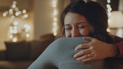 Rare illness patient receiving a supportive hug from a loved one. Featuring emotional care and healing